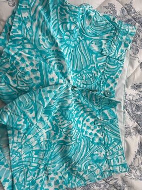 Lilly Pulitzer Aqua & White Printed Cotton Shorts